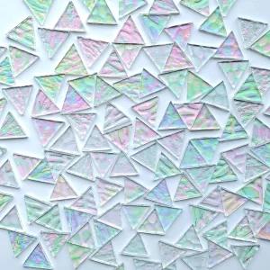 DIY 공예용 1인치 삼각형 120피스(화이트 클리어 리데센트) 스테인드글라스 프리컷 모자이크 타일 벌크 -