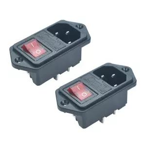 3핀 IEC320 C14 전원 소켓 인렛 모듈 플러그 10A 퓨즈 스위치 남성 250V 로커 스위치(빨간색 검은색)