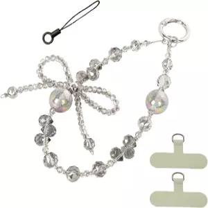 누안주유 비즈 보우폰 손목 스트랩 반짝이는 크리스탈 낙하 방지 랜야드가 있는 핸드메이드 여성 선물