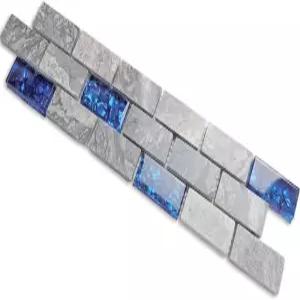 호민터 블루 크리스탈 유리 그레이 스톤 모자이크 1x2 서브웨이 타일 주방 백스플래시용 천연 광택 대리석