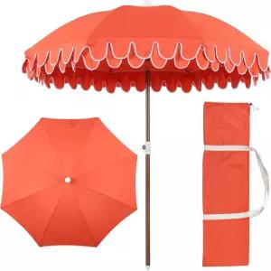 조나단 유 UMB1004F 호라이즌 6.5피트. 푸시 버튼 틸트 바람 통풍구 및 자외선 차단 기능 코랄 레드/화이트