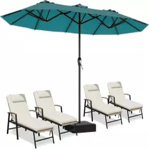 크랭크가 있는 15피트 야외 파티오 우산 대형 직사각형 시장 현관 잔디 수영장 뒷마당 레이크 블루를 위한