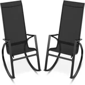 탱쿨라 야외 흔들의자 2종 세트 인체공학적 등받이 및 시트가 있는 파티오 슬링 패브릭 로커 안전 스토퍼