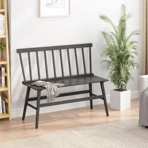 로비 발코니 거실(자연)을 위한 Wisuce 에센셜 대나무 다이닝 벤치 스핀들 백 농가 우드 윈저가 있는