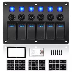 xh 기술 6 강 마린 보트 로커 스위치 패널 방수 과부하 보호기 12-24V 프리와이어 LED 표시등 UTV 트럭