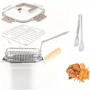 스테인리스 스틸 딥 프라이어 바구니와 뚜껑이 있는 사각 프라이팬 손잡이 오일 스트레이너가 휴대용 생선