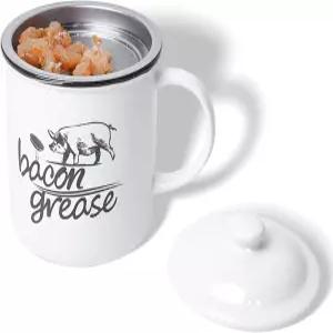 스트레이너가 있는 세라믹 베이컨 그리스 용기 25온스 식용유 저장 주방용 키퍼 손잡이가 농가 키퍼(흰색)