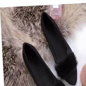 슈즈 스웨이드 기모안감 플랫 여성플랫슈즈 장식 윈터신발 퍼 플랫슈즈