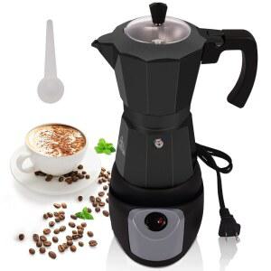 알루미늄 전기 모카 포트 5-6컵 270ml 베이스 브루잉 에스프레소 카페 방지 그레카 및 탈착식 모카, 메이커 커피 이탈리안 기계 클래식 휴대용 스토브탑 과열 익스프레스