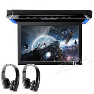 XTrons 12.1인치 1080P 비디오 카 오버헤드 플레이어 루프 마운트 모니터 HDMI 포트(블랙 뉴 버전 IR 헤드폰 포함) (DVD 없음)