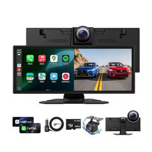 4K 대시캠, 11.26인치 휴대용 에이플 카플레이 및 안드로이드 오토카 스테레오 터치스크린, 백업 카메라, 미러 링크 / GPS 내비게이션 Bluetooth FM으로 차량용 무선 화면 업그레이드