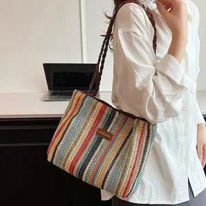 멀티 스트라이프 라탄 숄더백 비치 토트백 여름 가방