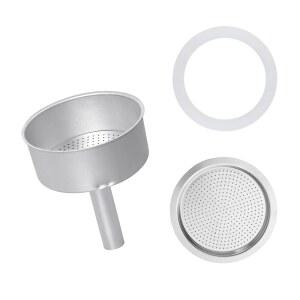 에스프레소 메이커 필터 바구니, 모카 포트 3컵 씰 교체 1개 깔때기, 커피 실리콘 개스킷 1개와 필터,