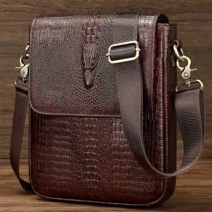 크로스백 새로운 악어 무늬 남성용 소가죽 대용량 숄더백 남성