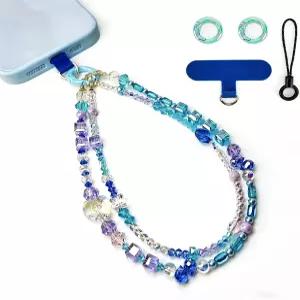 2PCS 프리미엄 크리스탈 펄 폰 참 랜야드 펜던트 여성용 손목 스트랩 탈부착 가능한 방지 핸즈프리 체인