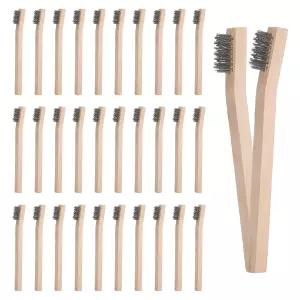 목재 손잡이가 있는 32팩 스테인리스 와이어 스크래치 브러시 작은 금속 녹 페인트 먼지 제거 및 단단한