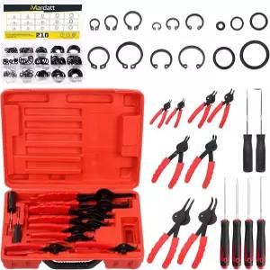 Mardatt 225Pcs 스냅 링 플라이어 세트에는 스트레이트 및 벤트 리테이닝 5 사이즈 C 클립 외부 내부 세트