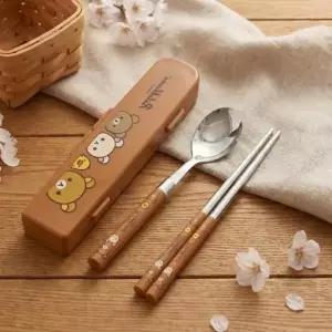 ( )리락쿠마 해피 뉴슬림 수저케이스 캐릭터 젓가락 스푼 수저 세트 도시락 소품