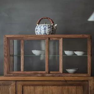 찻잔 쇼케이스 원목 장식장 빈티지 유리 우드 진열장 수납 다도 벽걸이 찬장