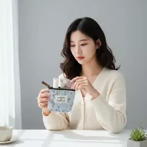 여행용 소형 천 지퍼 파우치 필통 화장품 정리 수납 가방 다용도 미니 소품 케이스