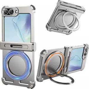 NIFBANG 갤럭시 Z 플립 6용 프레임리스 케이스 360도 회전 자석 스탠드 킥스탠드 포함 알루미늄 메탈 슬림