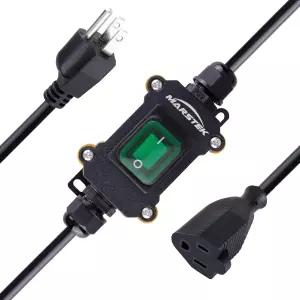 MARSTEK 5피트 헤비 듀티 방수 연장 코드켜짐꺼짐 스위치 포함 인라인 코드3피트 16AWG 케이블 남성 커넥터