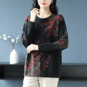 여친 이너 트렌디 상의 빅사이즈 배 라운드넥 루즈 엄마룩 추동 덮개 아이템 플라워 티 HT4