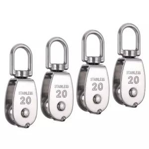 로카리스 4팩 M20 싱글 풀리 블록 및 더블 304 스테인리스 스틸 와이어 로프 팅 회전 고리