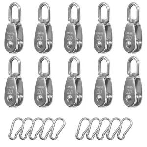 10개의 M20 싱글 풀리 블록 304 스테인리스 스틸 로프용 스프링 스냅 훅이 있는 소형 와이어 로프 걸이