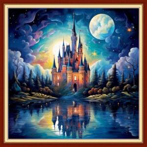 초보자를 위한 조이후어 스탬프 크로스 스티치 키트, 니들포인트 11CT 카운트 자수 키트-매직 캐슬 18x18 인치