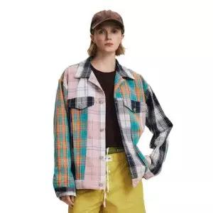 언밸런스 카고 체크 루즈핏 봄가을 여성코트 배색 커플 아우터 점퍼 OOTD3