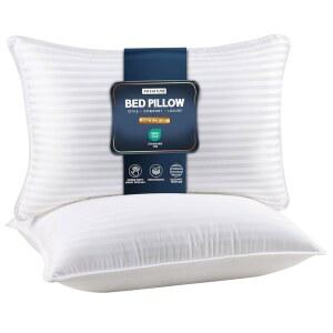 수면 퀸 사이즈(흰색)용 유토피아 침구 침대 베개, 2개 세트, 수면용 다운 대체 허리, 배 또는 옆잠자는 사람을 위한 쿨링 호텔 품질 베개 세트