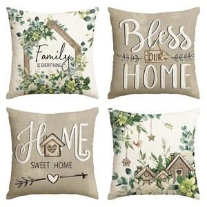 AVOIN 컬러라이프 스위트 홈 패밀리는 에브리씽 스프링 플로럴 던지기 베개 커버, 18 x 인치 시즌 유칼립투스 플라워 쿠션 케이스 장식 소파 거실 데코 세트 4 개입니다