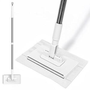 39인치 손잡이가 있는 스냅 그립 미니 걸레 u2014 INWEJIA 제로터치 갭 먼지 청소기 및 잠금 헤드, 일회용 게으른 습식 건식 주방 욕실 화장실 코너 창문 벽 청소용