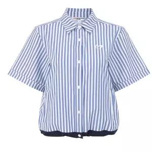 [하프클럽/] 여성 시어서커 셔츠형 루즈핏 반팔 티셔츠 421E2TO611 OR 골프 반팔