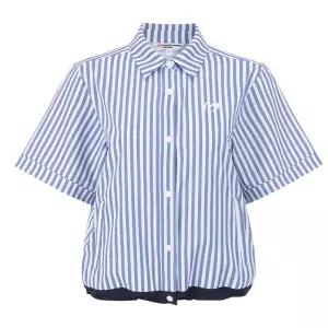 [하프클럽/] 여성 시어서커 셔츠형 루즈핏 반팔 티셔츠 421E2TO611 BL 골프 반팔