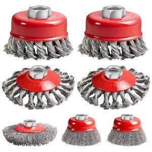 앵글 그라인더용 7팩 와이어 휠 5811UNC 나사식 Arbor 브러시 녹 제거용 고강도 페인트 제거 및 목재 연마