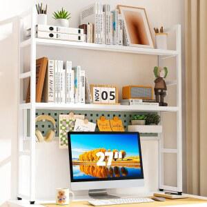 브락키 책상 선반, 35.43인치 허치 책장, 컴퓨터 모니터용 페그보드가 있는 기숙사 홈 오피스용 금속 데스크 보관 정리함, 2단 흰색