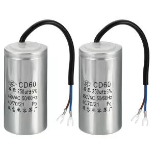 PATIKIL CD60 구동 커패시터 2팩 250uF 450VAC 2와이어 5 공차 5060Hz 모터 시동 작동 시작