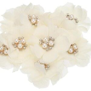 파티킬 2.36인치 라인스톤 진주 쉬폰 플라워, DIY 공예 의류 머리띠 결혼식 파티 장식용 재봉 원단 10개, 베이지색
