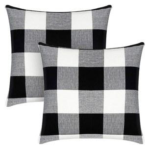 크리스마스 추수감사절 장식용 자동차 침대 소파, 18 x 인치, 농가 야외 격자무늬 사각 베개 쿠션 케이스 블랙 앤 화이트 폴리에스터 리넨 2 개 신투스 세트