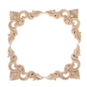 MUXSAM 4PCS 나무 조각 가전제품 온레이, 거울 캐비닛 벽걸이용 페인트칠되지 않은 작은 모서리 꽃 데칼, 옷장 서랍장 나이트 스탠드 DIY 아트워크 프로젝트, 8x8cm / 3.15