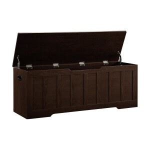 반킬리 51.2인치 보관함 초대형 보관대, 안전 경첩 2개 포함, 신발 벤치, 51.2 * 15.7 19.1인치, 침실, 거실, 현관용 나무 트렁크, 220파운드, 이지 어셈블리(에스프레소) 지원.