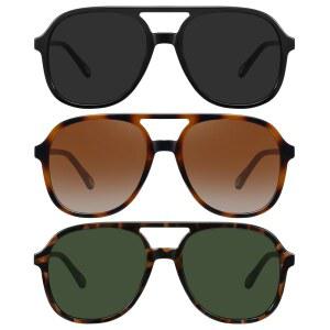 여성용 레트로 오버사이즈 에비에이터 선글라스 70년대 트렌디한 남성용 빈티지 스퀘어 3팩 UV400