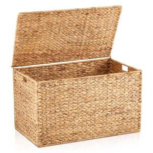 원더6월 30일 x 17.5 인치 워터 히아신스 위커 수납 트렁크, 금속 프레임, 뚜껑이 있는 대형 라탄 바구니, 계절 옷, 여분의 침구(천연)