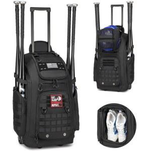 SUNFORMORNING 바퀴가 달린 롤링 야구 가방, 백, 캐처 모든 장비 배트용 있는 휴대용 신발 보관 기어 4개의 소프트볼 칸이