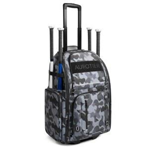 AUROTIER 바퀴가 달린 롤링 야구 가방, 공간 신발 포함 펜스 코치를 보관 위한 방수 수납 4개의 및 백팩, 후크 선수와 배트 롤러 가능,