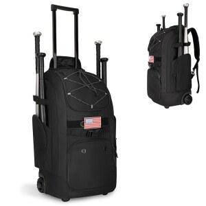 바퀴가 달린 롤링 야구 가방, 청소년 숨겨진 헬멧, 장갑 신발 펜스 및 바퀴 있는 배트 백, 60L 용량의 4개, 소프트볼 스트랩이 후크, 공간이 보관 수납