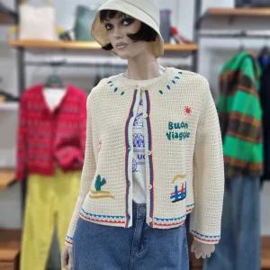 베네통/애플아울렛/배색 자수 크로셰 니트 가디건/BAKC50531