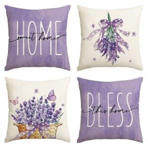 AVOIN 컬러라이프 라벤더 홈 스위트 스프링 쓰로우 베개 커버, 소파 소파용 18 x 인치 퍼플 여름 쿠션 케이스 4 개 세트